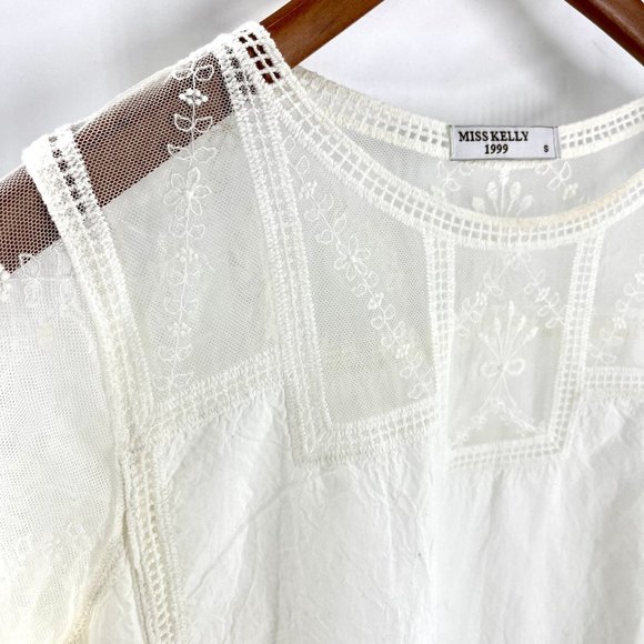 Miss Kelly 1999 Size Small Crochet Lace Embroidered Medallion Short Sleeve Semi - Picture 4 of 6